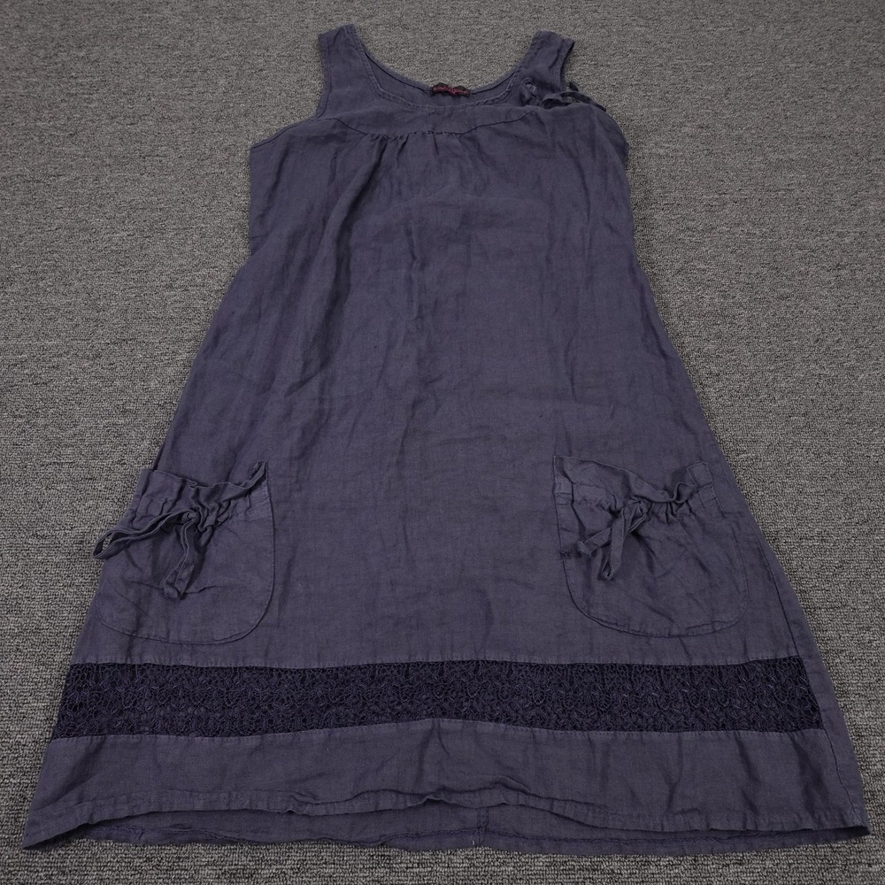 Rebecca Queen Dress Womens Small Purple Linen Sleeveless Midi Pockets Bow Detail